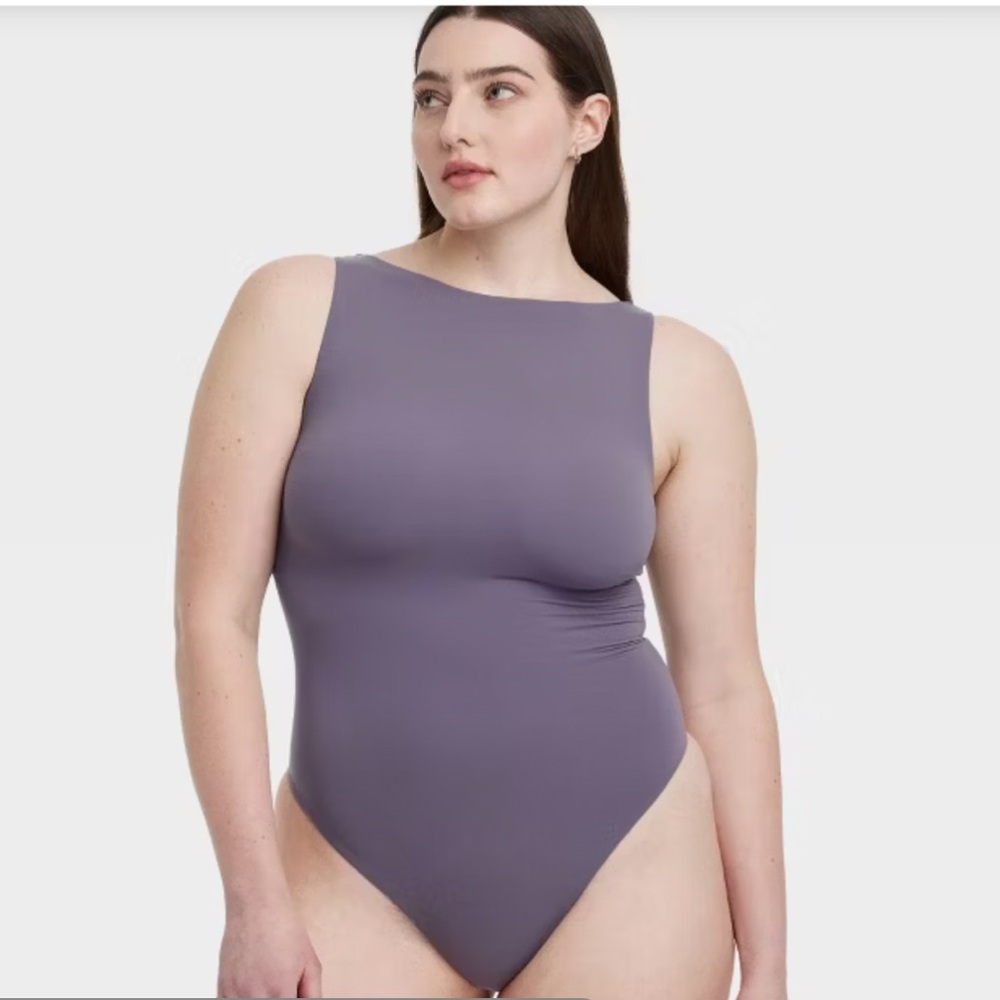 New Auden Women's Luxe Stretch Boat Neck Thong Bodysuit
